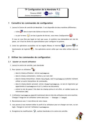 TP Configuration de la Mandrake 9.2 1 Connaître les commandes ...