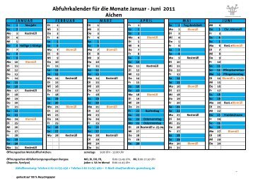 Abfuhrkalender für die Monate Januar - Juni 2011