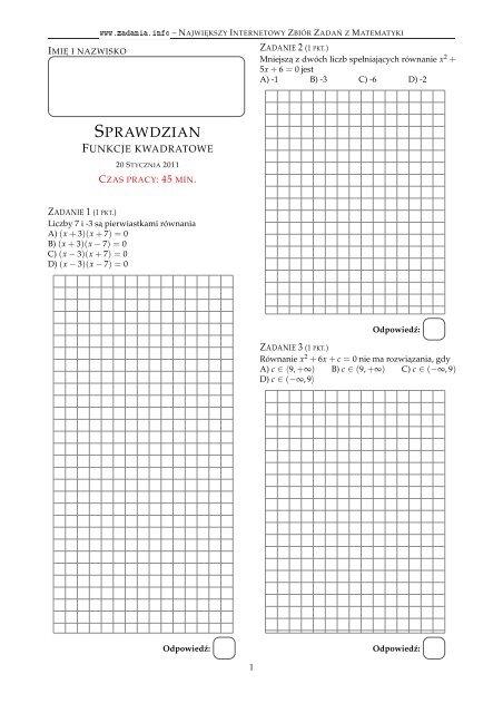 Zadania Info Funkcje Sprawdzian Pdf