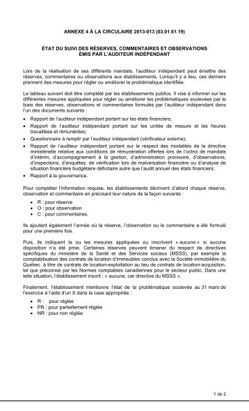 annexe 4 à la circulaire 2013-013 (03.01.61.19) état du suivi des ...