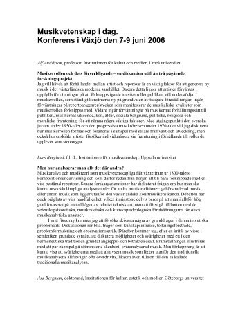 Musikvetenskap i dag. Konferens i Växjö den 7-9 juni 2006