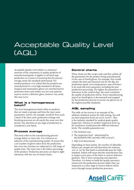 Acceptable Quality Level AQL Ansell Healthcare Europe