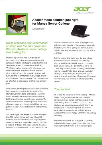 A tailor made solution just right for Manea Senior College - Acer