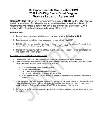 letter grant agreement Sample Letter KaBOOM!  Solicitation Sample