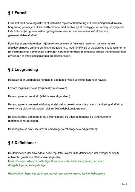 Regulativ for husholdningsaffald - Hillerød Forsyning