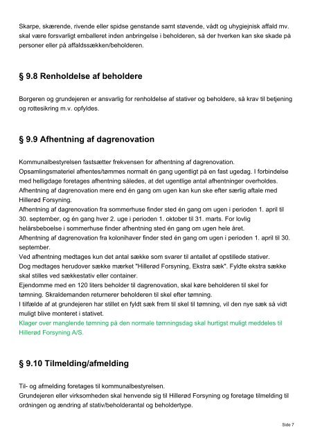 Regulativ for husholdningsaffald - Hillerød Forsyning