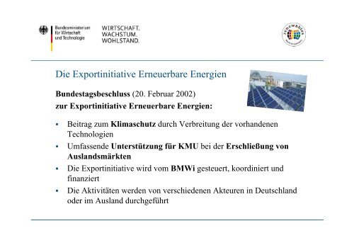 Die Exportinitiative Erneuerbare Energien: Förderangebote zur ...