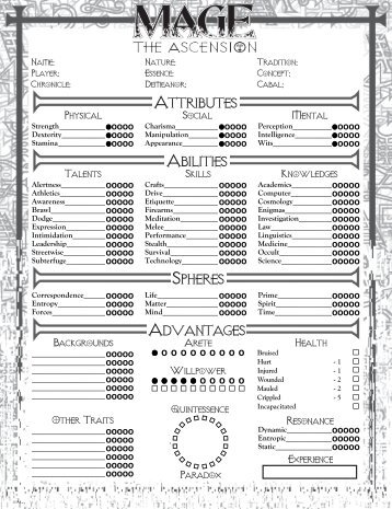 Mage the Ascension 2 Page Sheet