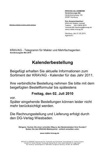 Mai: Kalenderbestellung 2011 - R+V Versicherung