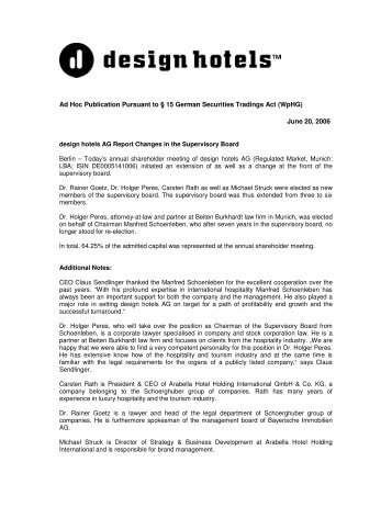 Ad Hoc Publication Pursuant to § 15 German ... - Design Hotels