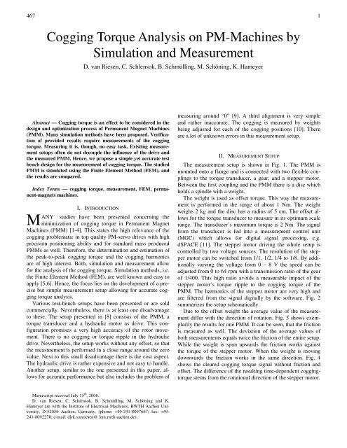 Cogging Torque Analysis on PM-Machines by Simulation and ...