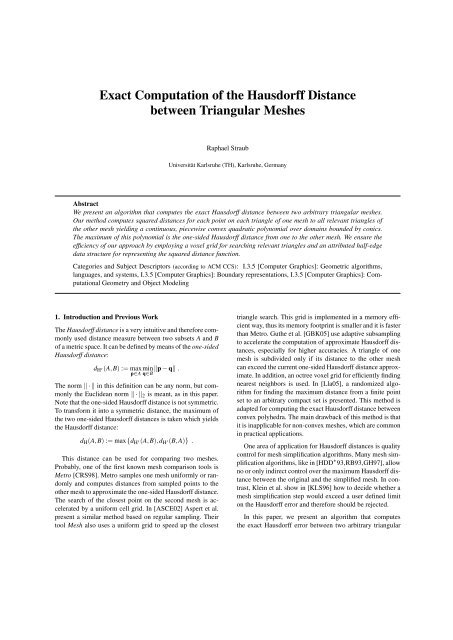 Exact Computation of the Hausdorff Distance between - Applied ...