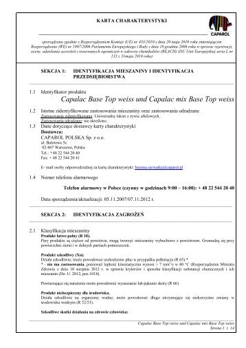 Karta charakterystyki niebezpiecznej substancji chemicznej - Caparol