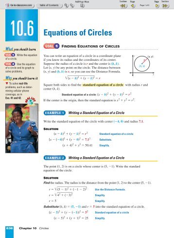 10-6 Equations of Circles - Nexuslearning.net