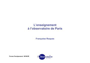 L'enseignement à l'observatoire de Paris - Formation et ...