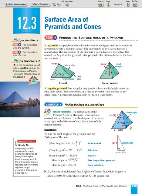 12.3 Surface Area of Pyramids and Cones - Nexuslearning.net