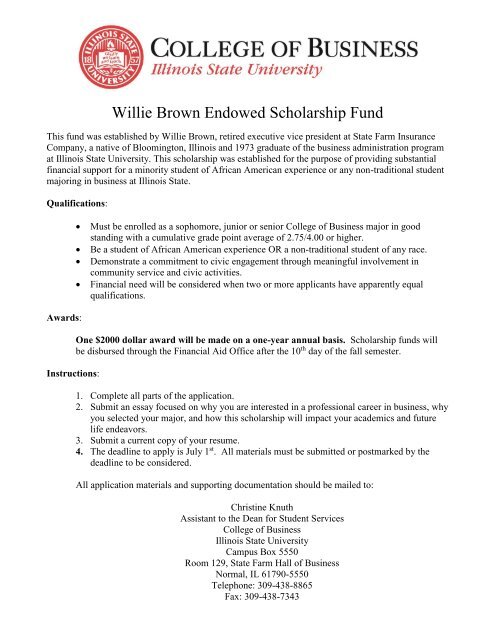 Willie Brown Endowed Scholarship Fund - College of Business ...