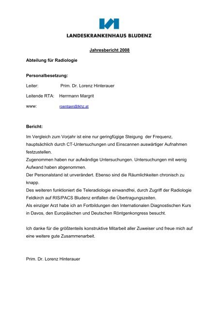 Jahresbericht 2008 Abteilung für Radiologie Personalbesetzung ...