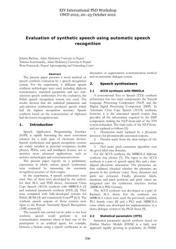 Evaluation of synthetic speech using automatic speech recognition