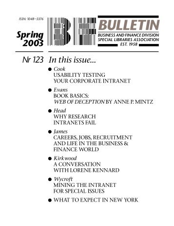 BULLETIN - Index of - Special Libraries Association