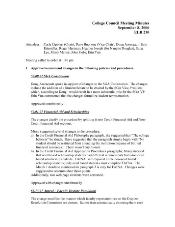 College Council Meeting Minutes September 8, 2006 ELB 230