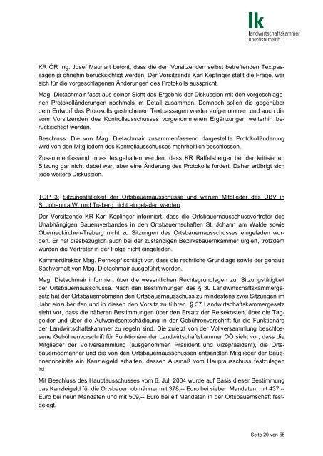 Protokoll Sitzung der Vollversammlung der LK OÖ vom 11. Oktober ...