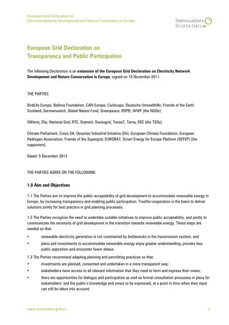European Grid Declaration on Transparency and Public Participation