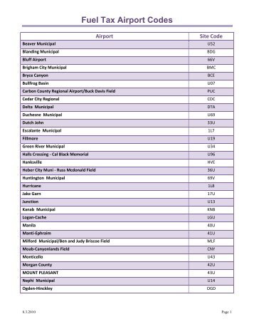 Fuel Tax Airport Codes