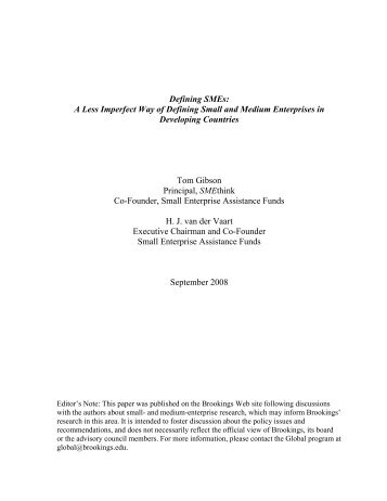 Defining SMEs: A Less Imperfect Way of ... - Economic Growth