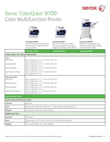WorkCentre 6400 Detailed Specifications