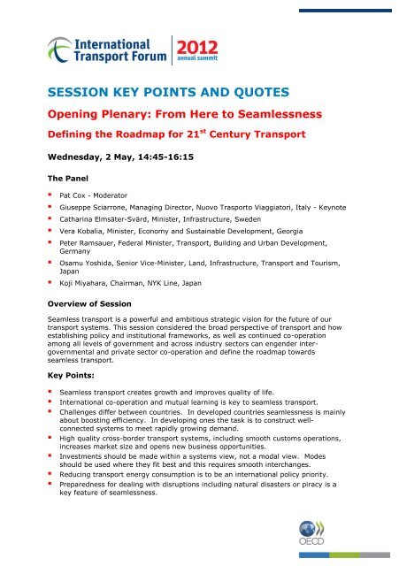 SESSION KEY POINTS AND QUOTES Opening Plenary - International ...