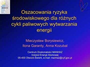 Oszacowania ryzyka środowiskowego dla różnych cykli paliwowych ...