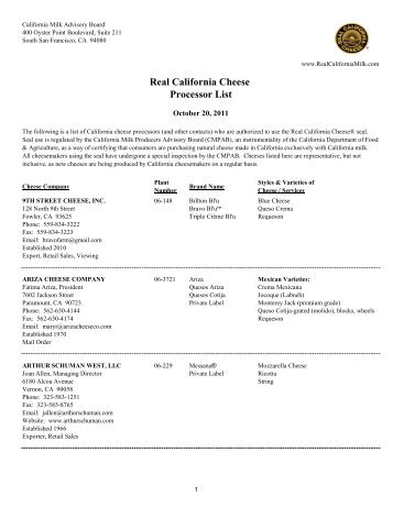 Real California Cheese Processor List