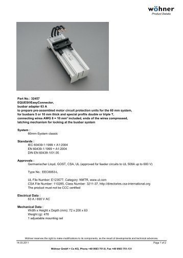 Part No.: 32457 EQUES®EasyConnector, busbar adapter ... - Schrack