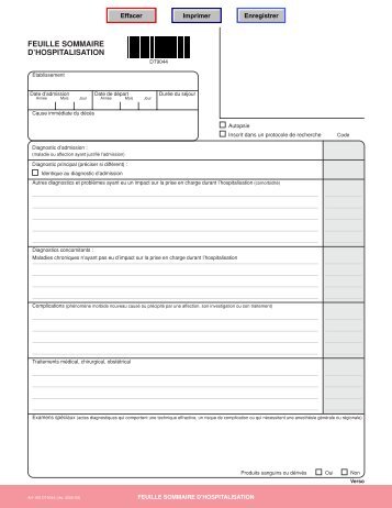 FEUILLE SOMMAIRE D'HOSPITALISATION