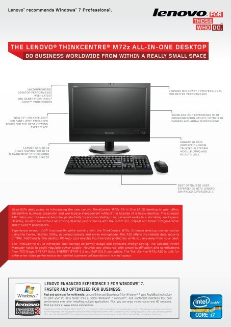 tHE LENOVO® tHINKCENtRE® m72z ALL-IN-ONE ... - Lenovo | US