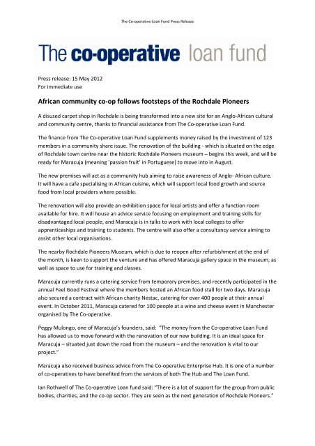 press release. - Co-operative and Community Finance