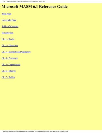 CSCI 240 - Assembly Language Programming - MASM & Intel Docs