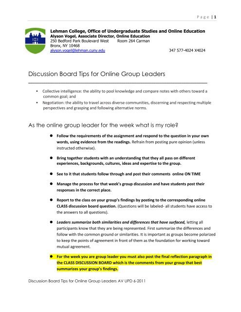 Discussion Board Tips for Online Group Leaders - HETS