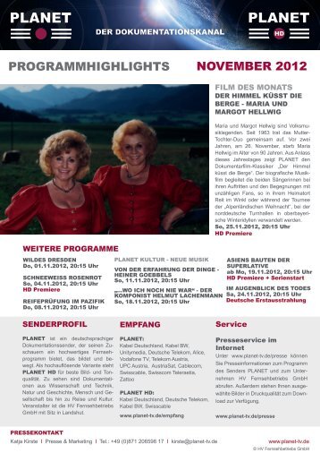 ProGrammHiGHliGHts november 2012 - Planet