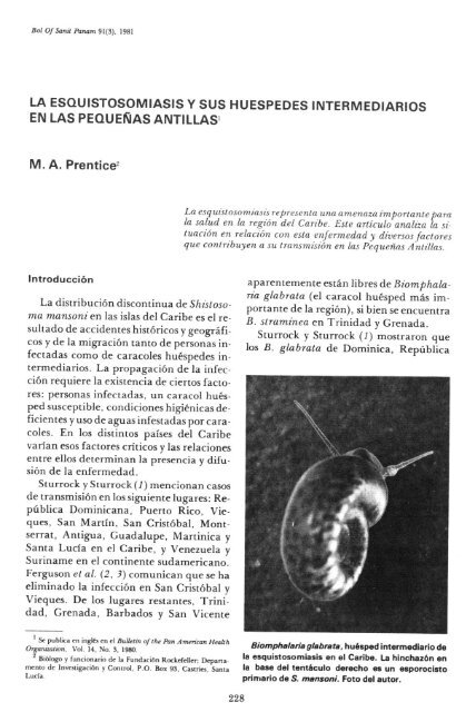 LA ESQUISTOSOMIASIS Y SUS HUESPEDES ... - PAHO/WHO