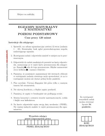 egzamin maturalny z matematyki poziom podstawowy - Zadania.info