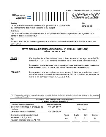 Service des normes et pratiques de gestion Direction du suivi ...