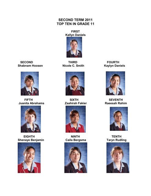 SECOND TERM 2011 TOP TEN IN GRADE 11