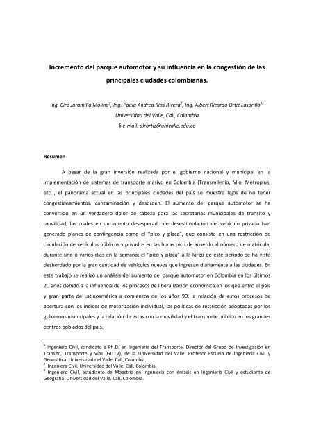 Incremento del parque automotor y su influencia en la congestión ...