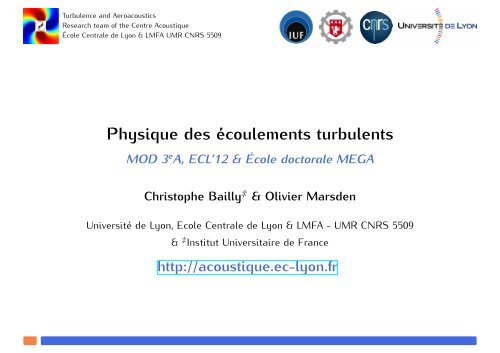 Physique des écoulements turbulents - Centre Acoustique du LMFA ...
