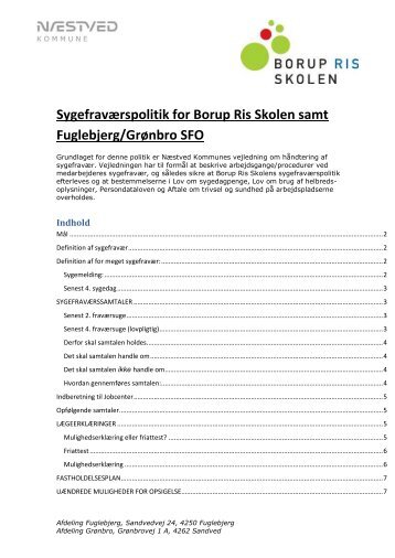 Sygefraværspolitik for Borup Ris Skolen samt Fuglebjerg/Grønbro SFO