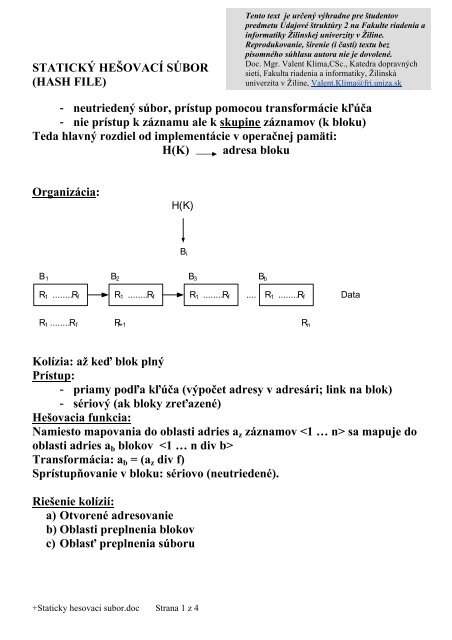 Staticky hesovaci subor.pdf - Katedra dopravných sietí - Žilinská ...