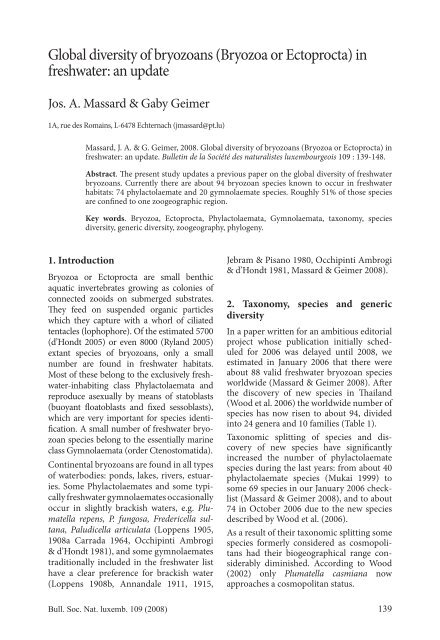 Global diversity of bryozoans (Bryozoa or Ectoprocta) - Jos A. Massard