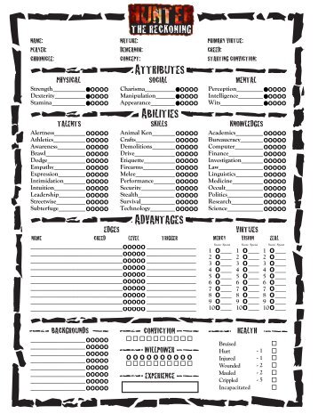 Hunter The Reckoning 4 Page Sheet